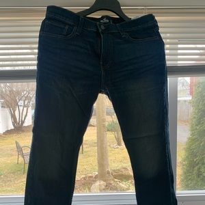 Slim straight hollister dark blue jeans.